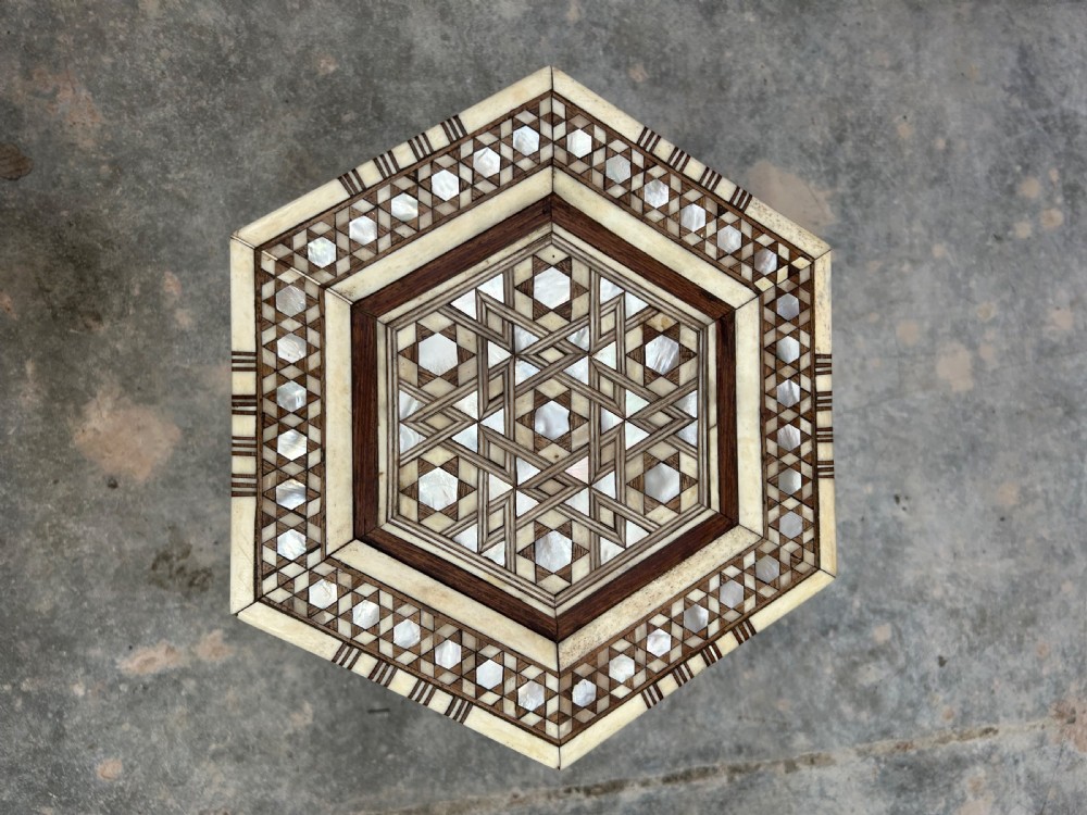 Syrian Bone & Mother of Pearl Hexagonal Table. View IV