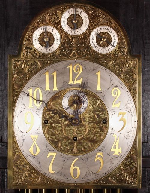 fig 1.  Large Mahogany Tube Chiming Clock with Mercurial Pendulum Grandfather