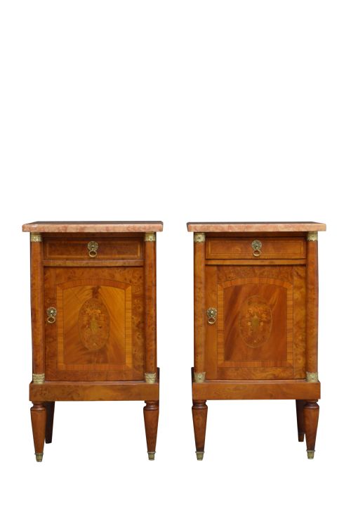 Antique Pair of Bedside Cabinets in Mahogany and Amboyna