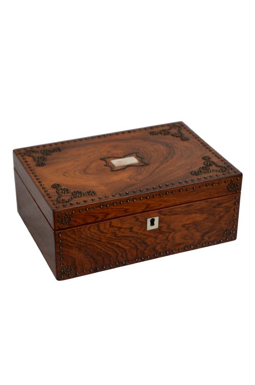 Beautiful Victorian Rosewood and Studded Jewellery Box with Tray