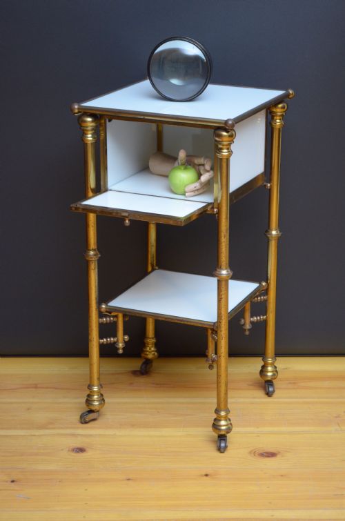 Unusual Late 19th Century Brass and Milk Glass Cabinet