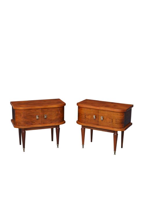 Pair or Figured Walnut Low Bedside Cabinets H57cm