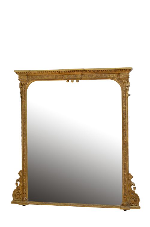 Large Victorian English Giltwood Overmantel Mirror H139cm