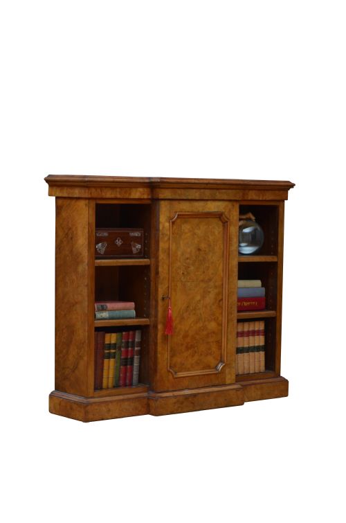 Rare English Victorian Walnut Bookcase Cabinet Sideboard of Narrow Proportions