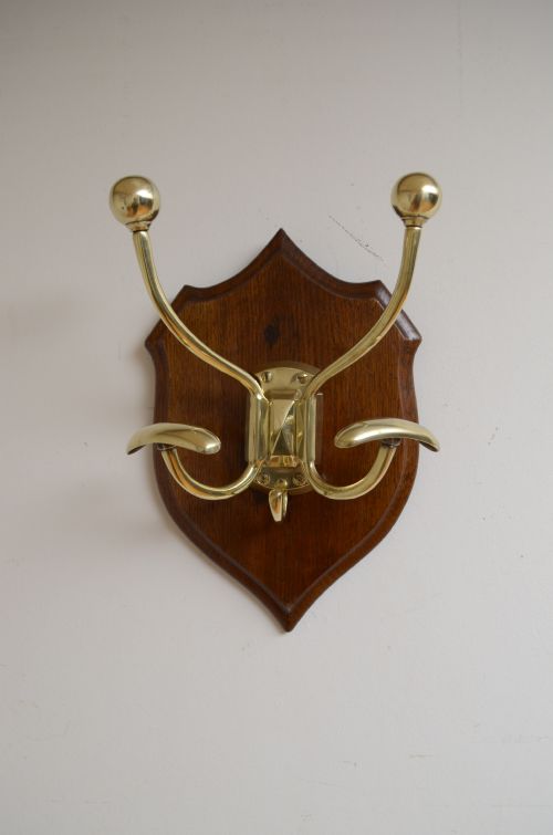 Victorian Brass and Oak Coat Hooks