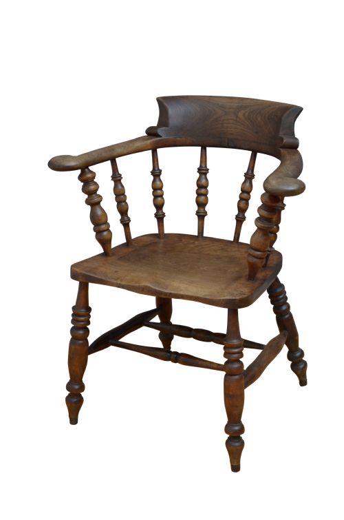 Victorian Ash and Elm Smokers Bow Chair Captains Chair