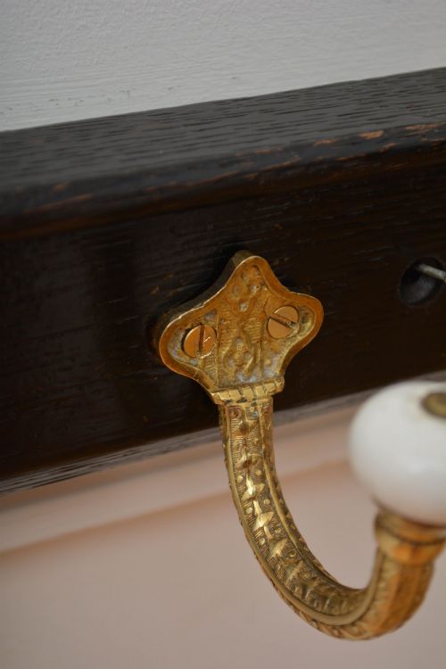 VICTORIAN COAT RACK WITH BRASS HOOKS EBONISED COAT HOOKS - ADDITIONAL PHOTO 6