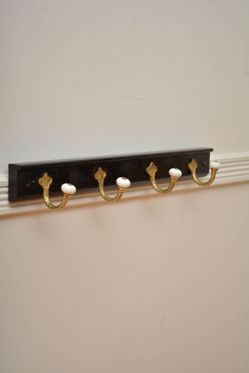 VICTORIAN COAT RACK WITH BRASS HOOKS EBONISED COAT HOOKS