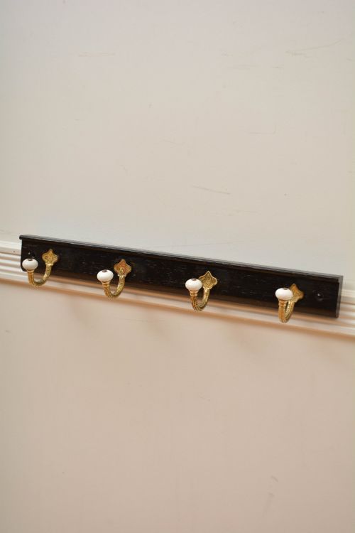 VICTORIAN COAT RACK WITH BRASS HOOKS EBONISED COAT HOOKS - ADDITIONAL PHOTO 9