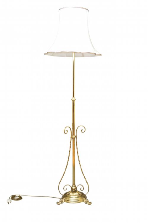 ARTS AND CRAFTS BRASS TELESCOPIC LAMP WITH SHADE HEIGHT ADJUSTABLE RESTORED