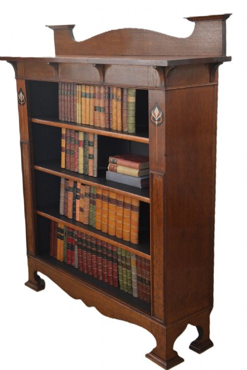 ARTS AND CRAFTS SOLID OAK OPEN BOOKCASE WITH HEIGHT ADJUSTABLE SHELVES - ADDITIONAL PHOTO 2