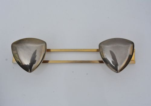 ART DECO COAT HOOKS SHIELD SHAPED GOLD AND SILVER METAL - ADDITIONAL PHOTO 10