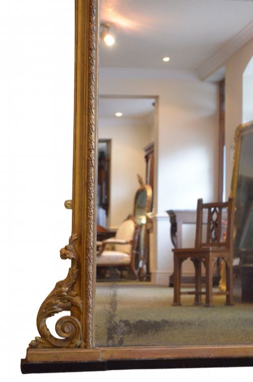 LARGE ANTIQUE ARCHED AND GILDED WALL MIRROR OVERMANTLE MIRROR H170CM RESTORED - ADDITIONAL PHOTO 1