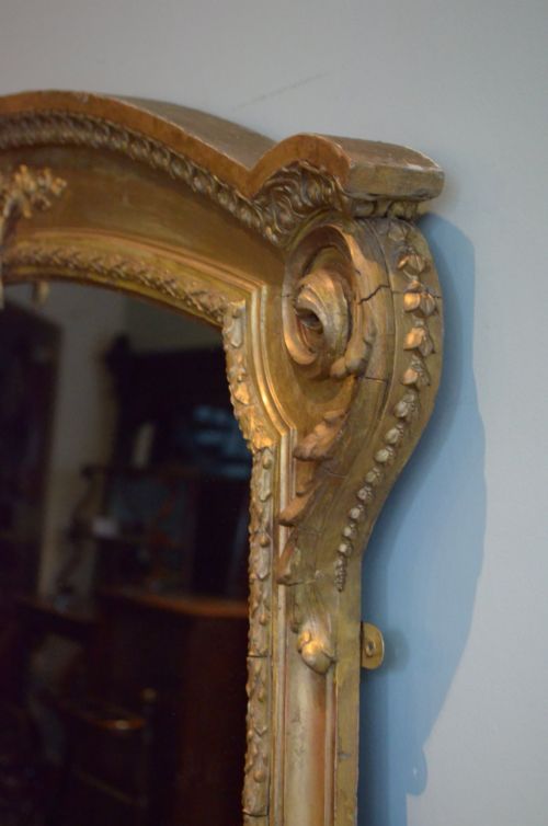 LARGE ANTIQUE ARCHED AND GILDED WALL MIRROR OVERMANTLE MIRROR H170CM RESTORED - ADDITIONAL PHOTO 7