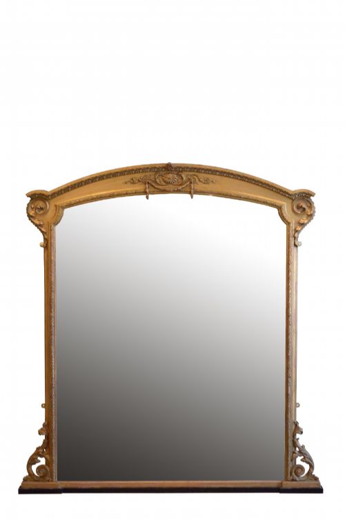 LARGE ANTIQUE ARCHED AND GILDED WALL MIRROR OVERMANTLE MIRROR H170CM RESTORED