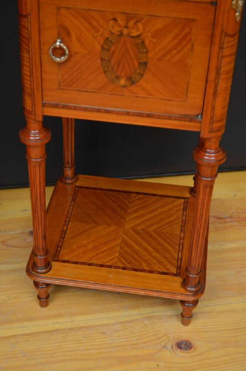 PAIR OF ANTIQUE MARBLE TOPPED SATINWOOD BEDSIDE CABINETS WITH A DRAWER LOUIS PHILIPPE STYLE C1900 - ADDITIONAL PHOTO 2