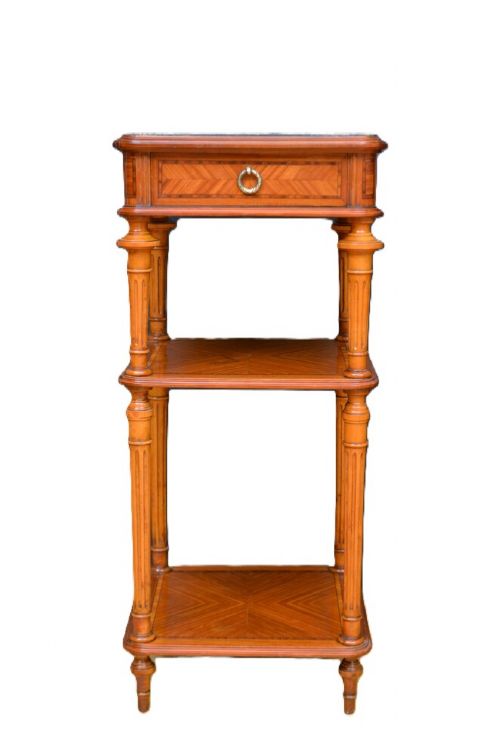 PAIR OF ANTIQUE MARBLE TOPPED SATINWOOD BEDSIDE CABINETS WITH A DRAWER LOUIS PHILIPPE STYLE C1900 - ADDITIONAL PHOTO 9