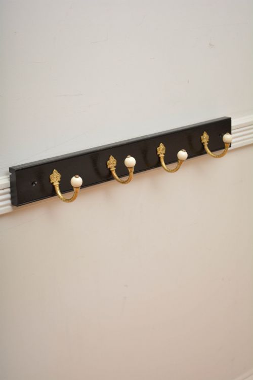 PAIR OF ANTIQUE VICTORIAN BRASS AND EBONISED COAT RACK COAT HOOKS IN GOOD CONDITION - ADDITIONAL PHOTO 2