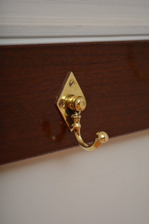 AESTHETIC MOVEMENT COAT HOOKS COAT RACK BRASS AND MAHOGANY - ADDITIONAL PHOTO 6