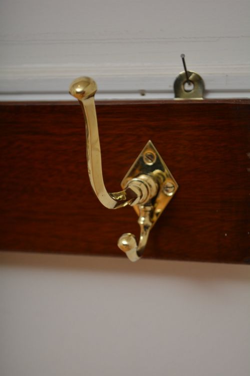 AESTHETIC MOVEMENT COAT HOOKS COAT RACK BRASS AND MAHOGANY - ADDITIONAL PHOTO 8