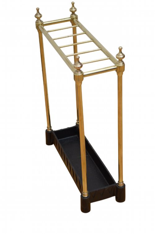 NARROW BRASS UMBRELLA STAND WITH DOG TOOTH BASE - ADDITIONAL PHOTO 2
