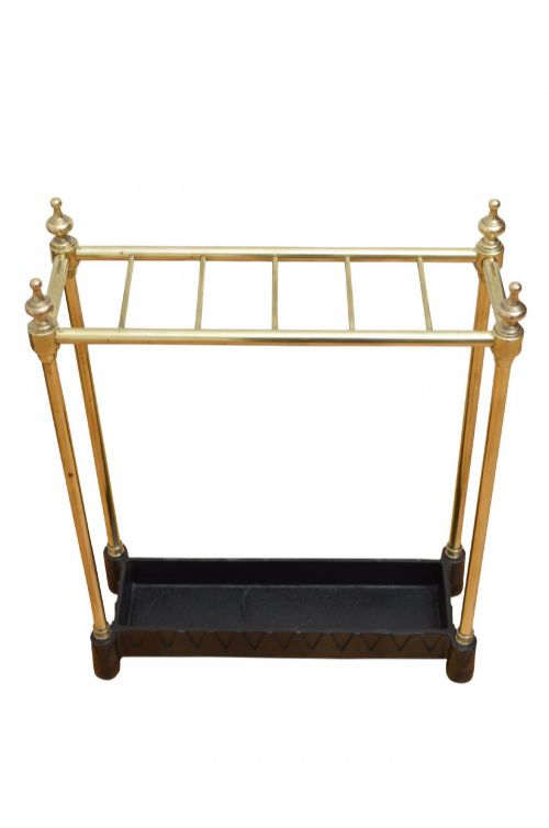 NARROW BRASS UMBRELLA STAND WITH DOG TOOTH BASE - ADDITIONAL PHOTO 3