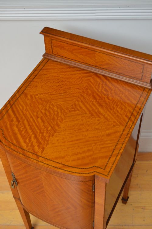 EDWARDIAN BEDSIDE CABINET IN SATINWOOD ANTIQUE BEDSIDE CUPBOARD - ADDITIONAL PHOTO 6