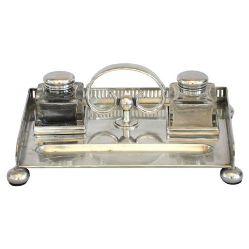ENGLISH WALKER AND HALL SILVER PLATED INK STAND DESK STAND
