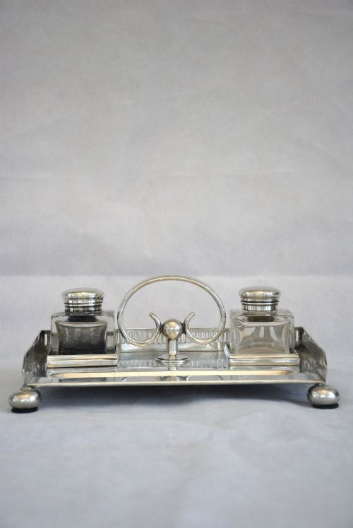 ENGLISH WALKER AND HALL SILVER PLATED INK STAND DESK STAND - ADDITIONAL PHOTO 5