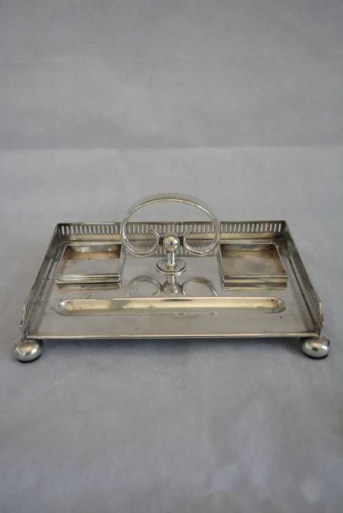 ENGLISH WALKER AND HALL SILVER PLATED INK STAND DESK STAND - ADDITIONAL PHOTO 8
