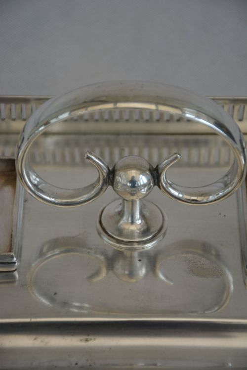ENGLISH WALKER AND HALL SILVER PLATED INK STAND DESK STAND - ADDITIONAL PHOTO 11