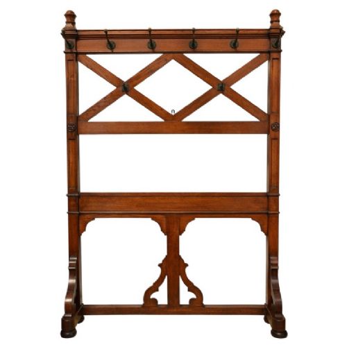 ENGLISH VICTORIAN GOTHIC COAT STAND OAK HALL STAND IN THE MANNER OF PUGIN
