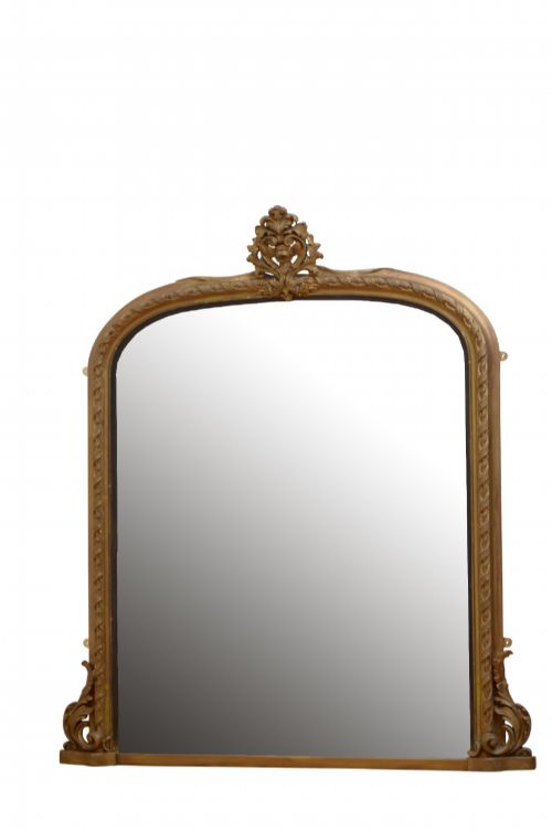 ANTIQUE GILDED OVERMANTEL MIRROR ARCHED WALL MIRROR H155CM