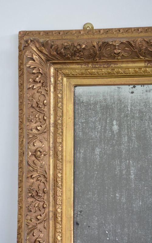 ANTIQUE GILTWOOD WALL MIRROR WITH FOXED GLASS RESTORED 90X79CM - ADDITIONAL PHOTO 5