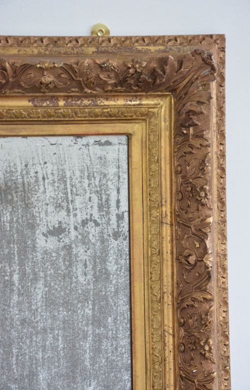ANTIQUE GILTWOOD WALL MIRROR WITH FOXED GLASS RESTORED 90X79CM - ADDITIONAL PHOTO 6