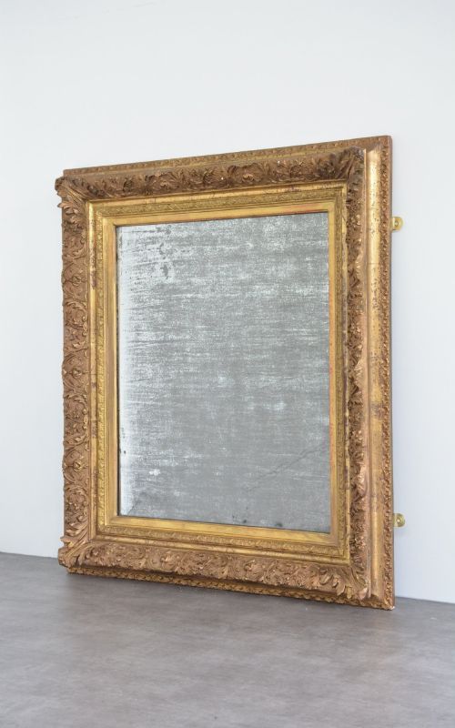 ANTIQUE GILTWOOD WALL MIRROR WITH FOXED GLASS RESTORED 90X79CM