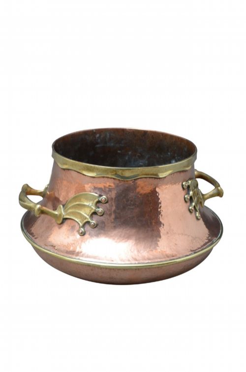 UNIQUE LARGE HAMMERED COPPER AND BRASS PLANTER JARDINIERE VESSEL WASTE BIN - ADDITIONAL PHOTO 2