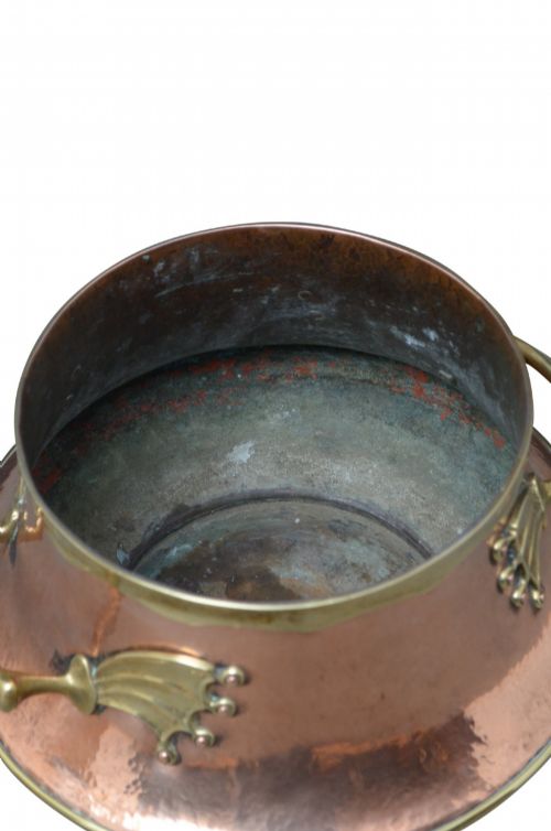 UNIQUE LARGE HAMMERED COPPER AND BRASS PLANTER JARDINIERE VESSEL WASTE BIN - ADDITIONAL PHOTO 3