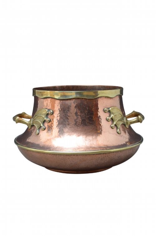 UNIQUE LARGE HAMMERED COPPER AND BRASS PLANTER JARDINIERE VESSEL WASTE BIN - ADDITIONAL PHOTO 8