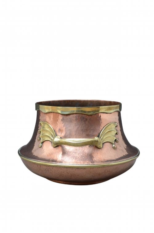 UNIQUE LARGE HAMMERED COPPER AND BRASS PLANTER JARDINIERE VESSEL WASTE BIN