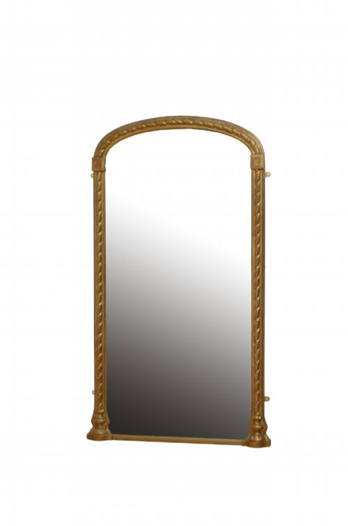 19TH C GILTWOOD ARCHED LEANER OR PIER MIRROR WITH ROPE CARVING H160CM