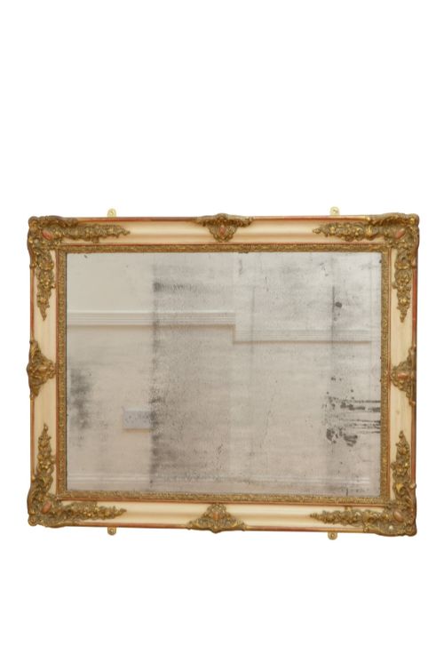 19TH CENTURY FRENCH ROCOCO GILT WALL MIRROR GESSO GLASS 107X87 - ADDITIONAL PHOTO 4