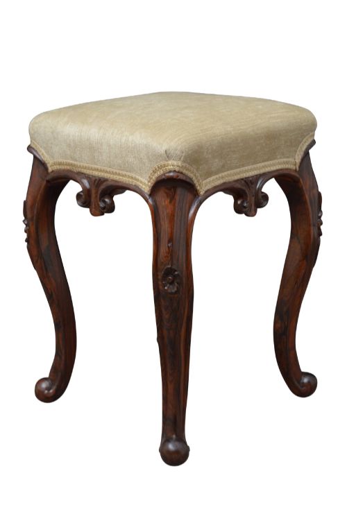 ENGLISH VICTORIAN CABRIOLE LEG DRESSING TABLE STOOL IN GONCALO ALVES WOOD C1860 - ADDITIONAL PHOTO 1
