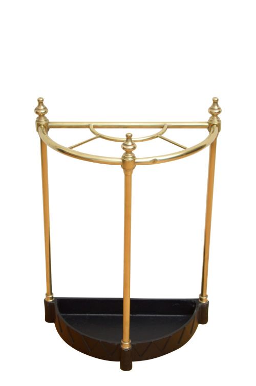 Edwardian Brass Umbrella Stand, Dog Tooth Tray, English C1900