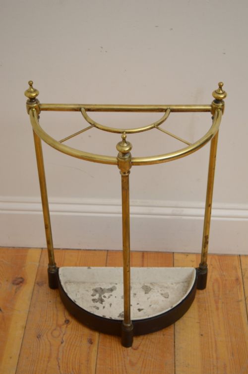 Victorian Brass Umbrella Stand, Half Moon Design, England, C1880