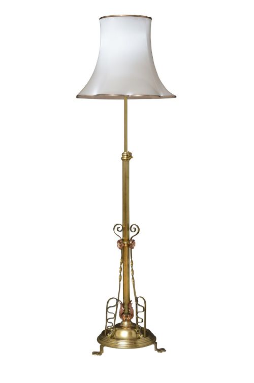 Art Nouveau Brass and Copper Height Adjustable Standard Lamp