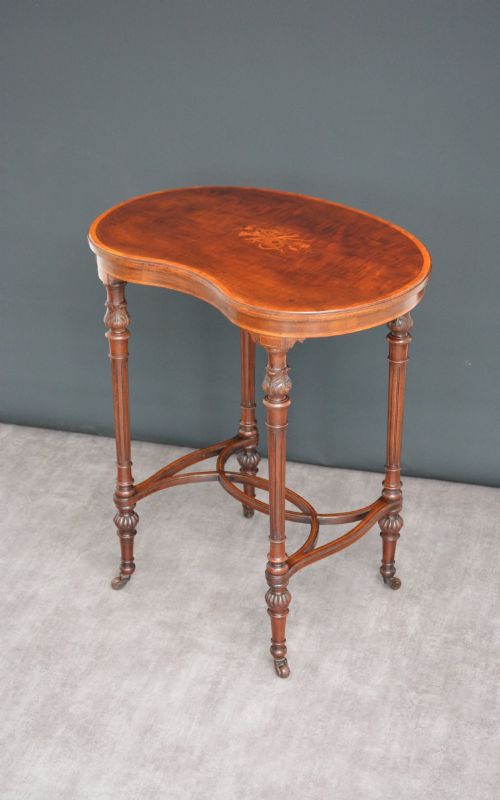 Exhibition Quality Edwardian Inlaid Mahogany Kidney Shaped Side Table