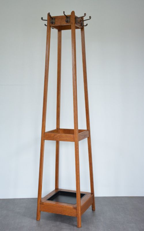 Oak Coat Stand with Umbrella Holders and Drip Tray