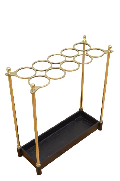 Large 19th Century Brass Umbrella Stand with Decorative Ball Finials, C1880