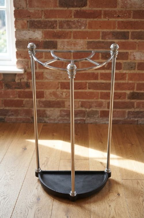 Art Deco Nickel Plated Demi-lune Umbrella Stand with Five Divisions
